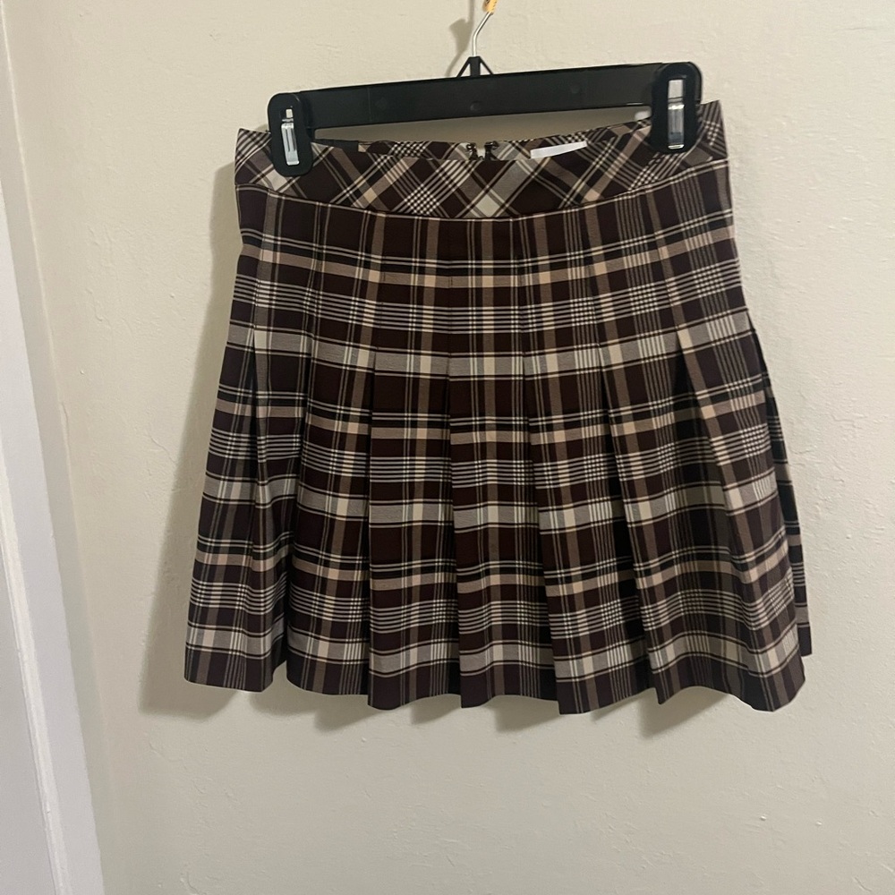 Sunday Best Brown and Cream Plaid Pleated Mini Skirt